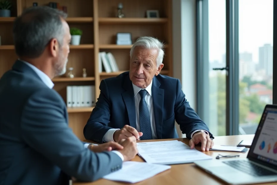 Advogado de saúde explicando opções de cobertura de Nivolumabe ao paciente com câncer