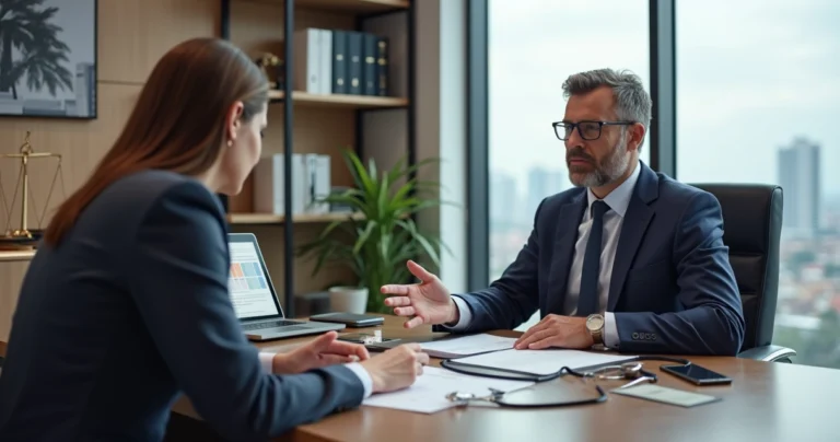 Advogado orientando paciente com esclerose múltipla sobre cobertura de medicamento pelo plano de saúde