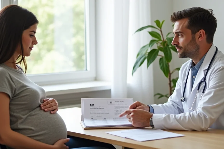 Gestante em consulta médica discutindo cobertura do plano de saúde