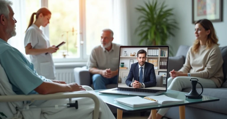 Advogado orientando família sobre cobertura de home care do plano de saúde