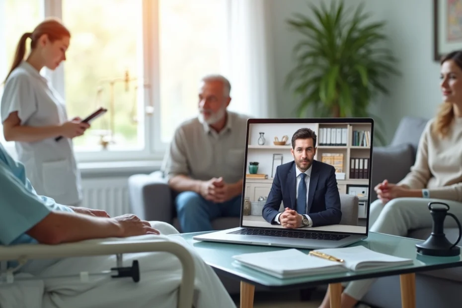 Advogado orientando família sobre cobertura de home care do plano de saúde
