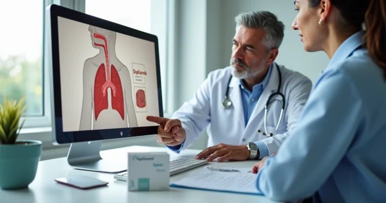 Paciente em consulta com médico avaliando uso de Dupixent pelo plano de saúde
