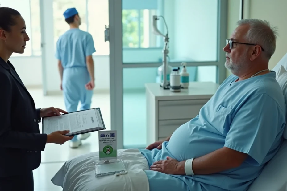 Advogada orienta paciente em leito hospitalar sobre plano de saúde e infecção