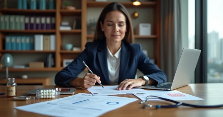 Advogada de direito à saúde analisando processo sobre medicamento niraparibe e plano de saúde