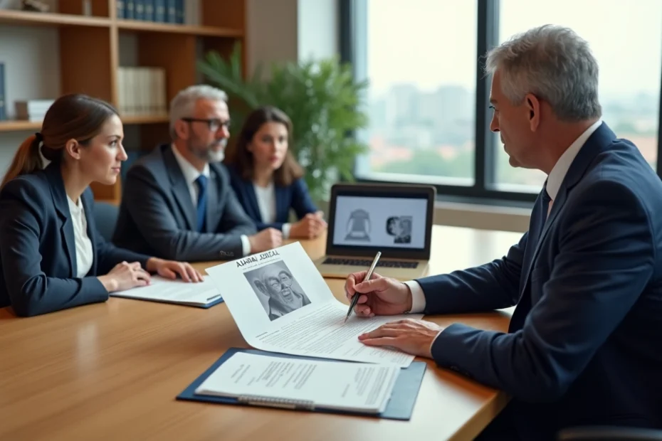 Família conversa com advogado sobre alvará judicial em escritório