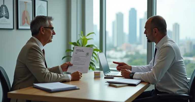 Paciente com câncer de pulmão conversa com advogado sobre negativa do plano de saúde