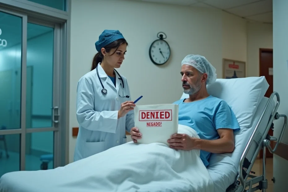 Paciente em maca ouvindo explicação de médica sobre cirurgia negada pelo plano