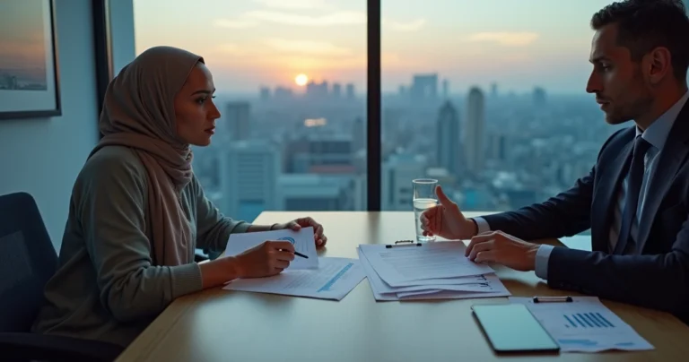 Corretor de seguro de vida orienta paciente oncológico em reunião calma