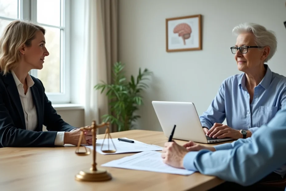 Paciente com esclerose múltipla conversa com advogada sobre direitos do convênio de saúde