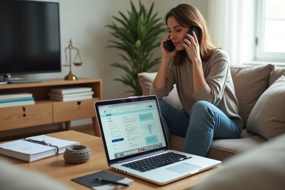 Pessoa em casa falando ao telefone com central de atendimento de plano de saúde