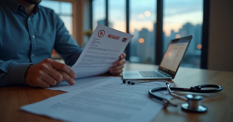 Paciente comparando relatório médico com carta de negativa do plano de saúde