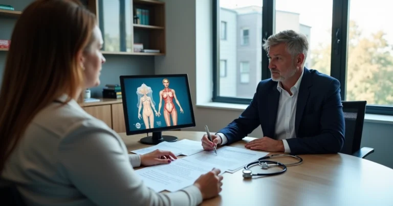 Paciente pós-bariátrica conversa com advogada sobre cobertura de cirurgia plástica pelo plano de saúde
