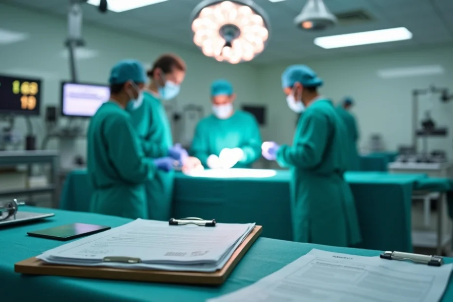 Equipe cirúrgica se prepara para cirurgia de urgência em hospital moderno