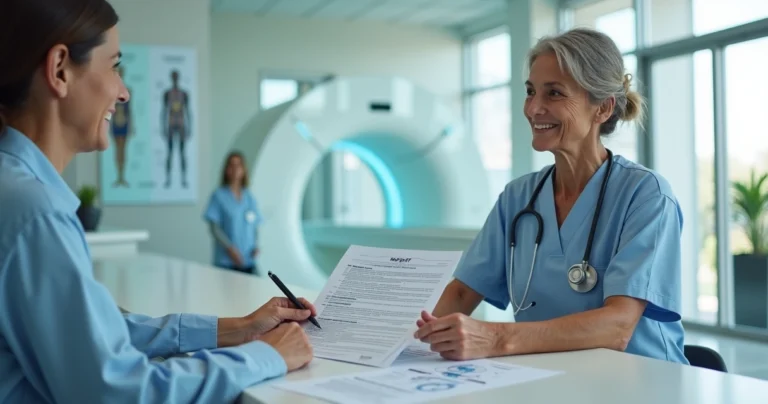 Paciente em consultório tirando dúvidas sobre cobertura de exame PET-CT com plano de saúde
